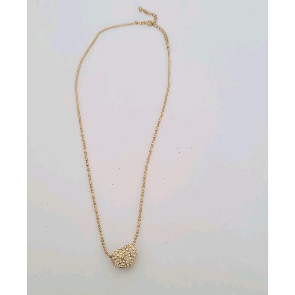 Unbranded Crystal Rhinestone Pave Heart Pedant Necklace Gold Tone 16+2" Glam